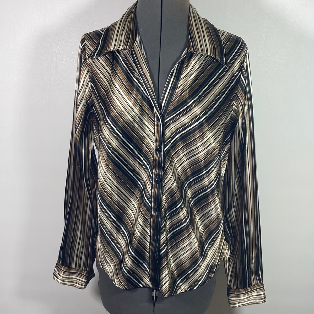 Giorgio Fiorlini  Long Sleeve Striped Button Front Top Size Small